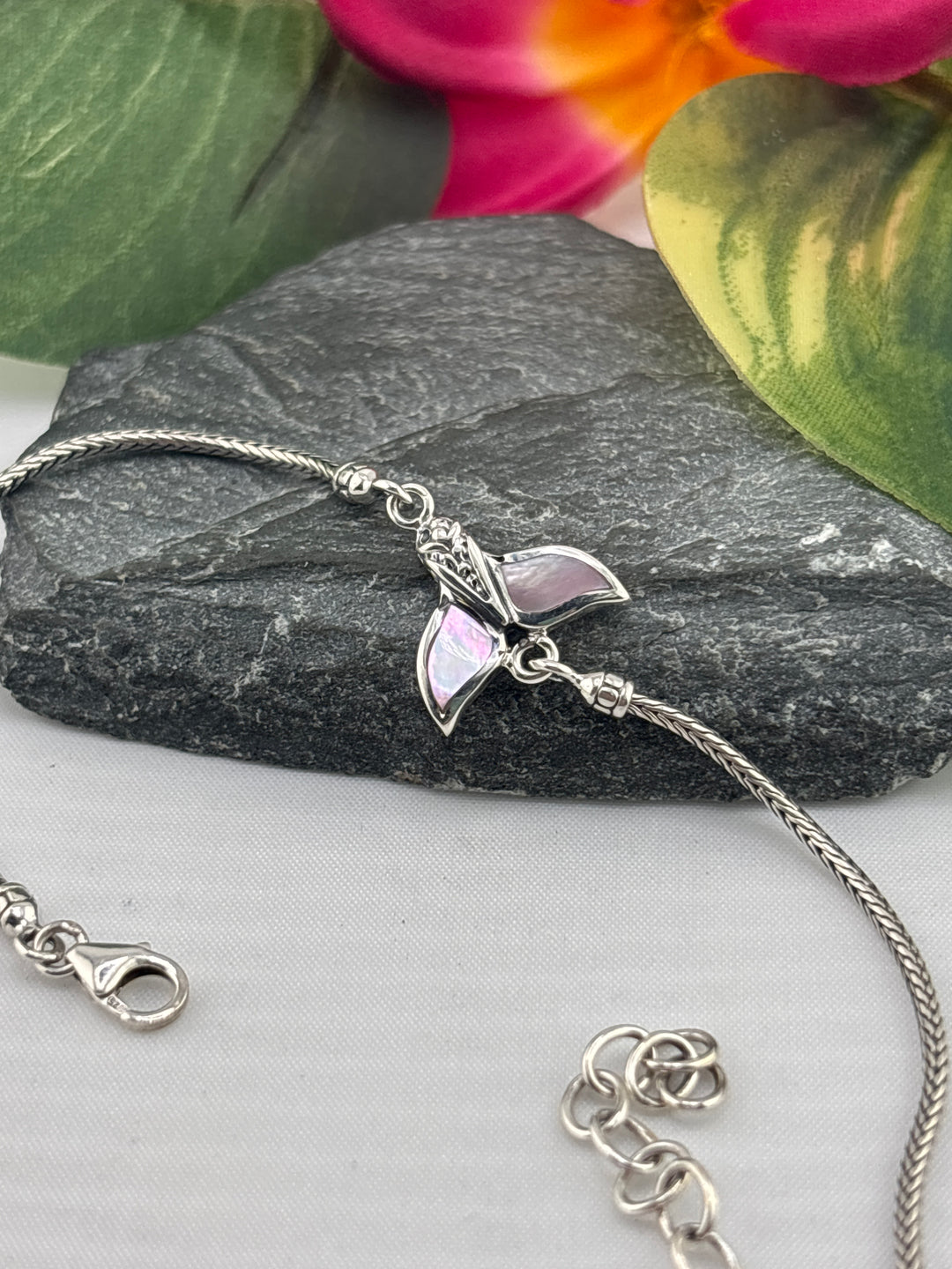 Designer SOMS 925 Sterling &amp; Mother of Pearl Whale Tail Bracelet