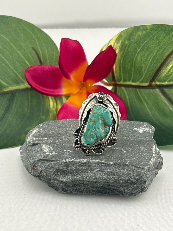 Raw American Turquoise Adjustable Band Ring Size 8