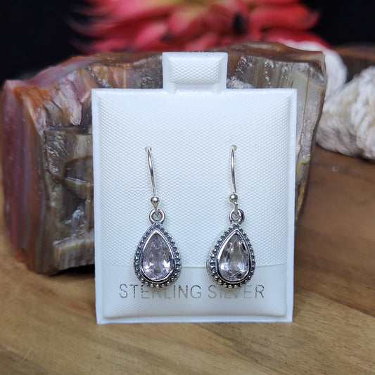 Natural Pink Morganite 925 Sterling Silver Teardrop Gemstone Dangle Earrings