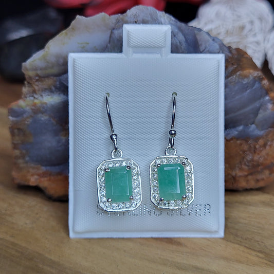 Emerald and C.Z. 925 Sterling Silver Square Dangles