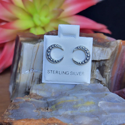 Crescent moon sterling silver stud earrings
