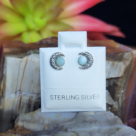 Sterling Silver 925 Larimar Crescent Moon stud earrings