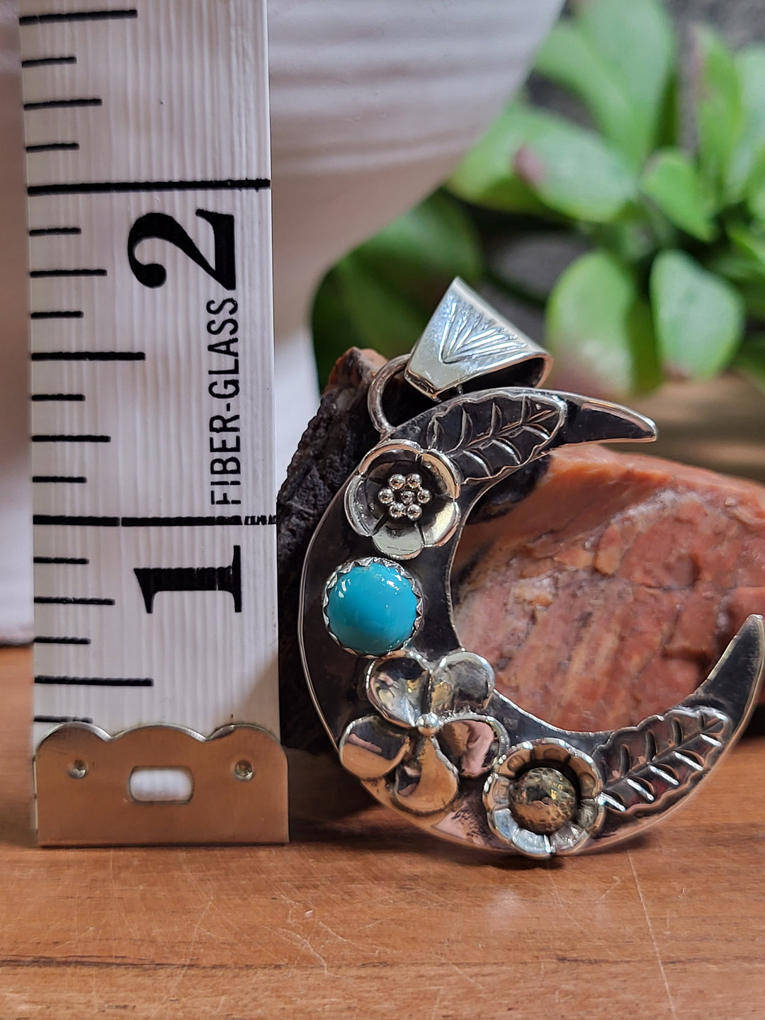 Natural Turquoise Moon Pendant 925 Sterling Silver