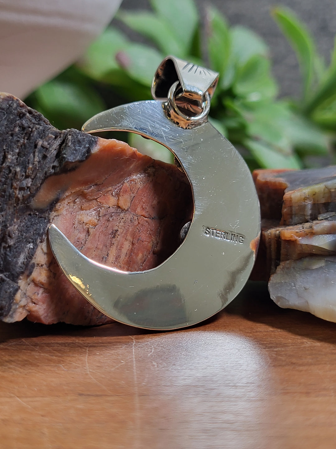 Natural Turquoise Moon Pendant 925 Sterling Silver