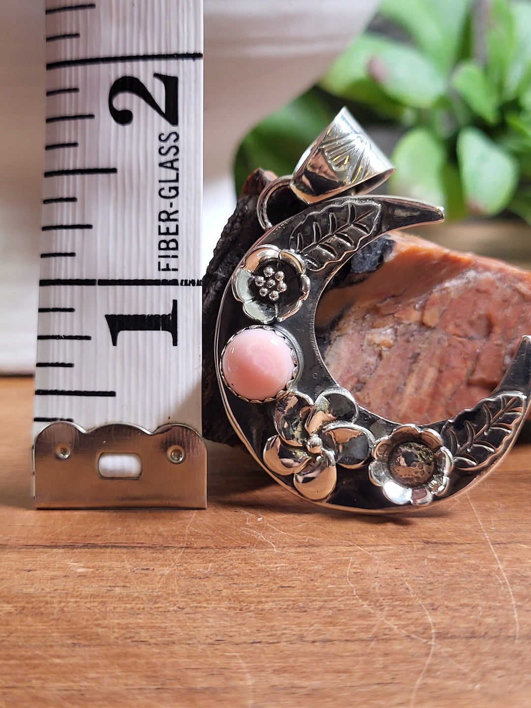 Natural Queen Conch Moon Pendant 925 Sterling Silver
