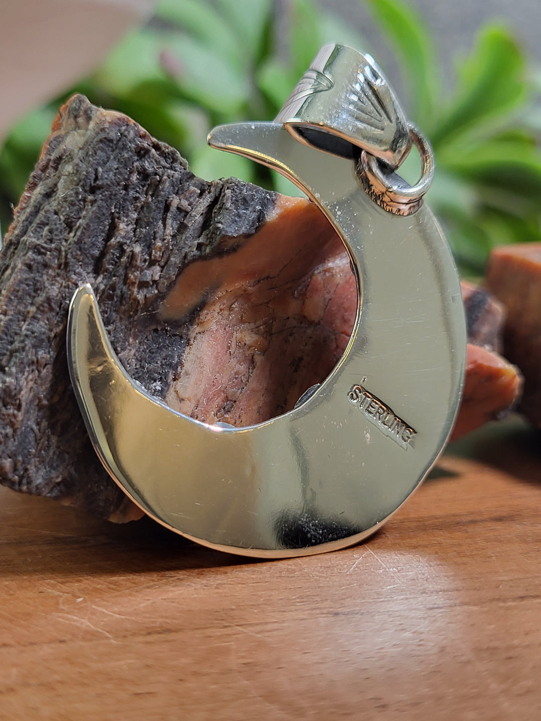 Natural Queen Conch Moon Pendant 925 Sterling Silver