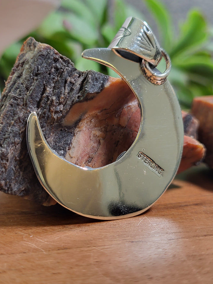 Natural Queen Conch Moon Pendant 925 Sterling Silver