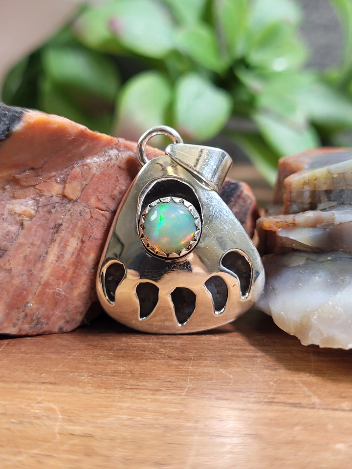 Natural Ethiopian Opal Bear Claw Pendant 925 Sterling Silver