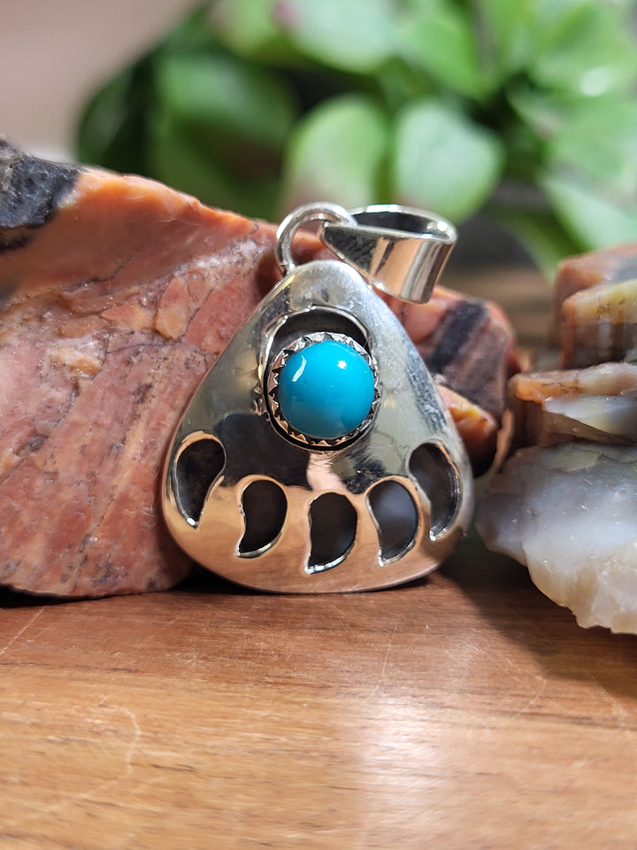 Natural Turquoise Bear Claw Pendant 925 Sterling Silver