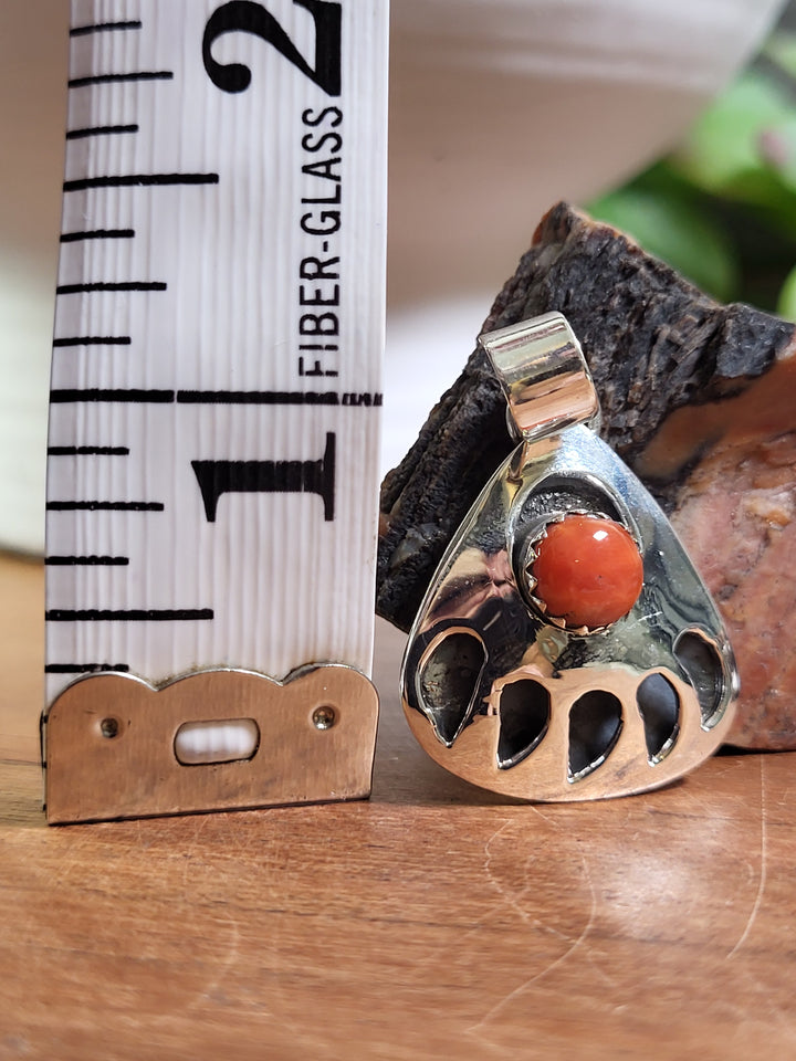 Natural Red Spiny Oyster Bear Claw Pendant 925 Sterling Silver