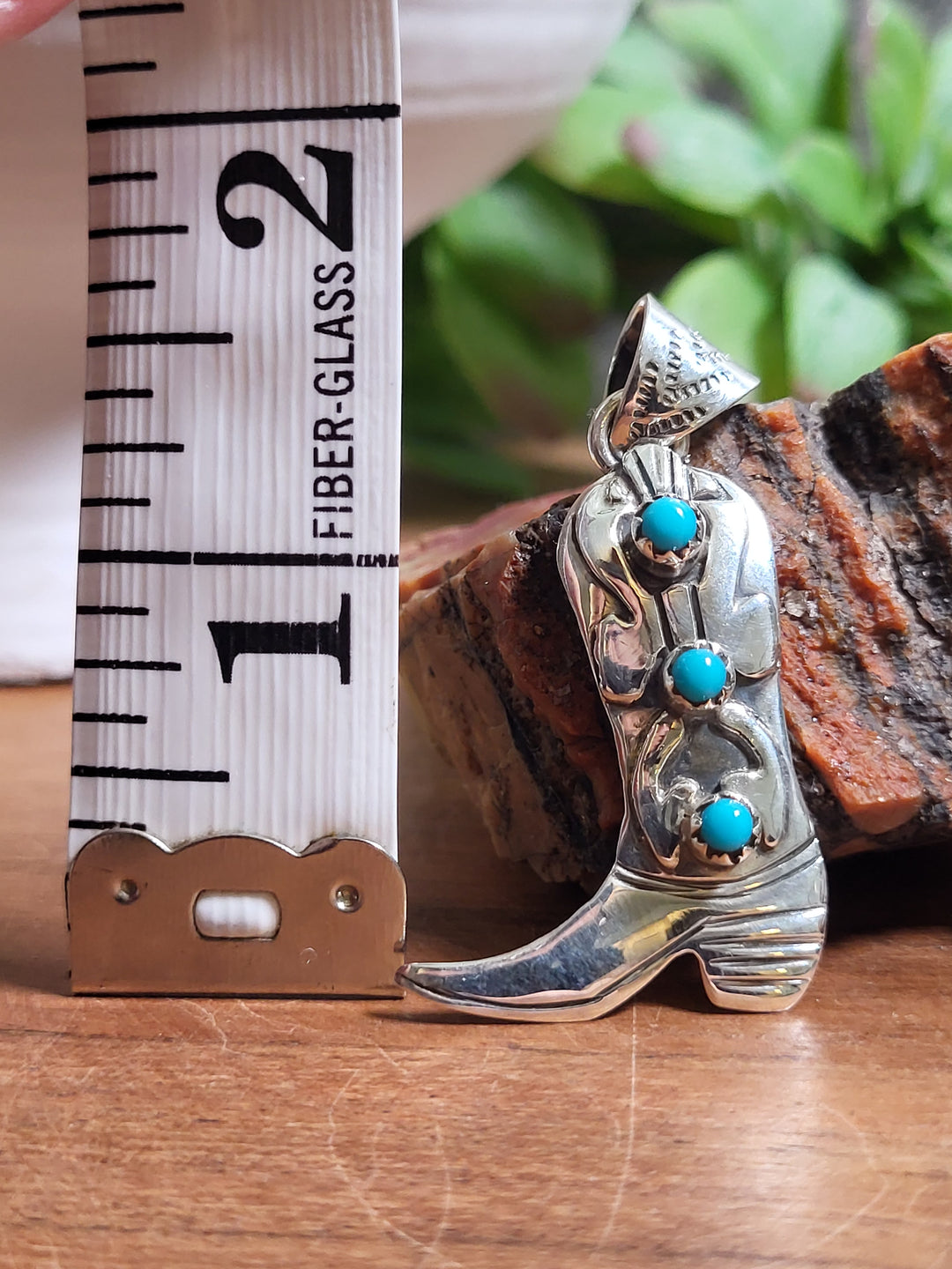 Southwest natural  turquoise cowboy boot pendant 925 Sterling Silver
