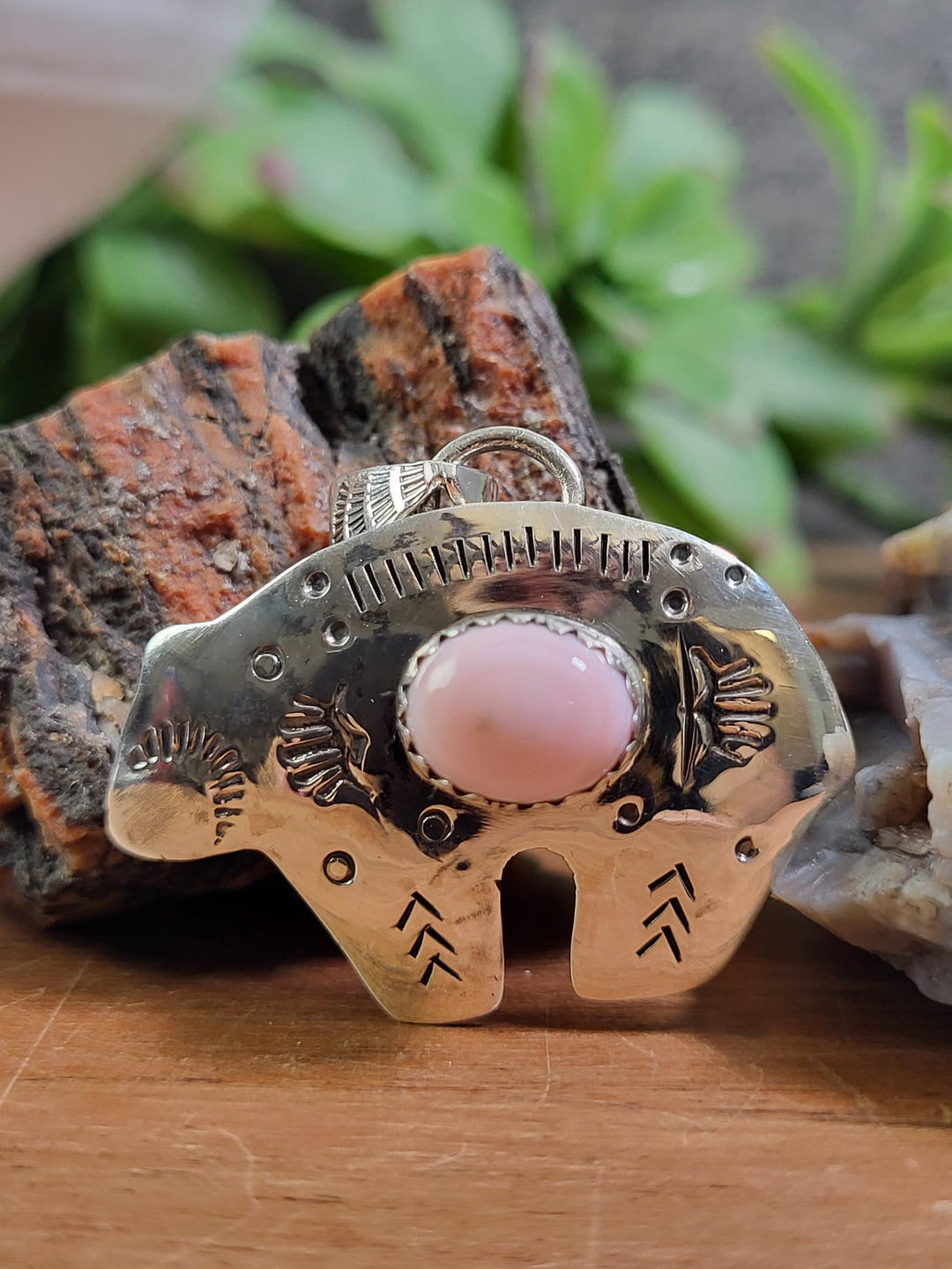 Natural Queen Conch Bear Pendant 925 Sterling Silver