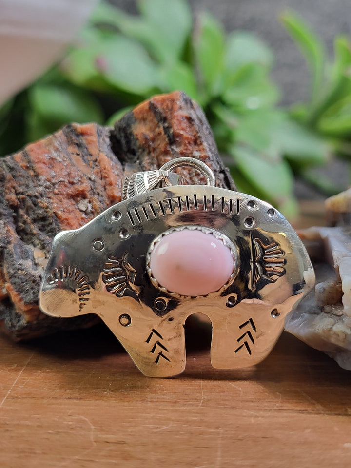 Natural Queen Conch Bear Pendant 925 Sterling Silver