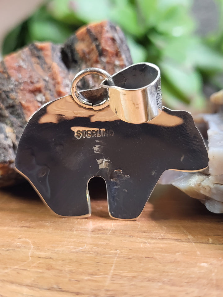 Natural Queen Conch Bear Pendant 925 Sterling Silver