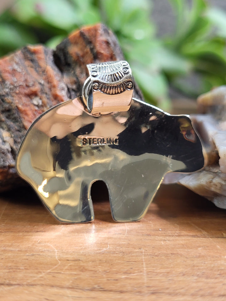 Natural Turquoise Bear Pendant 925 Sterling Silver