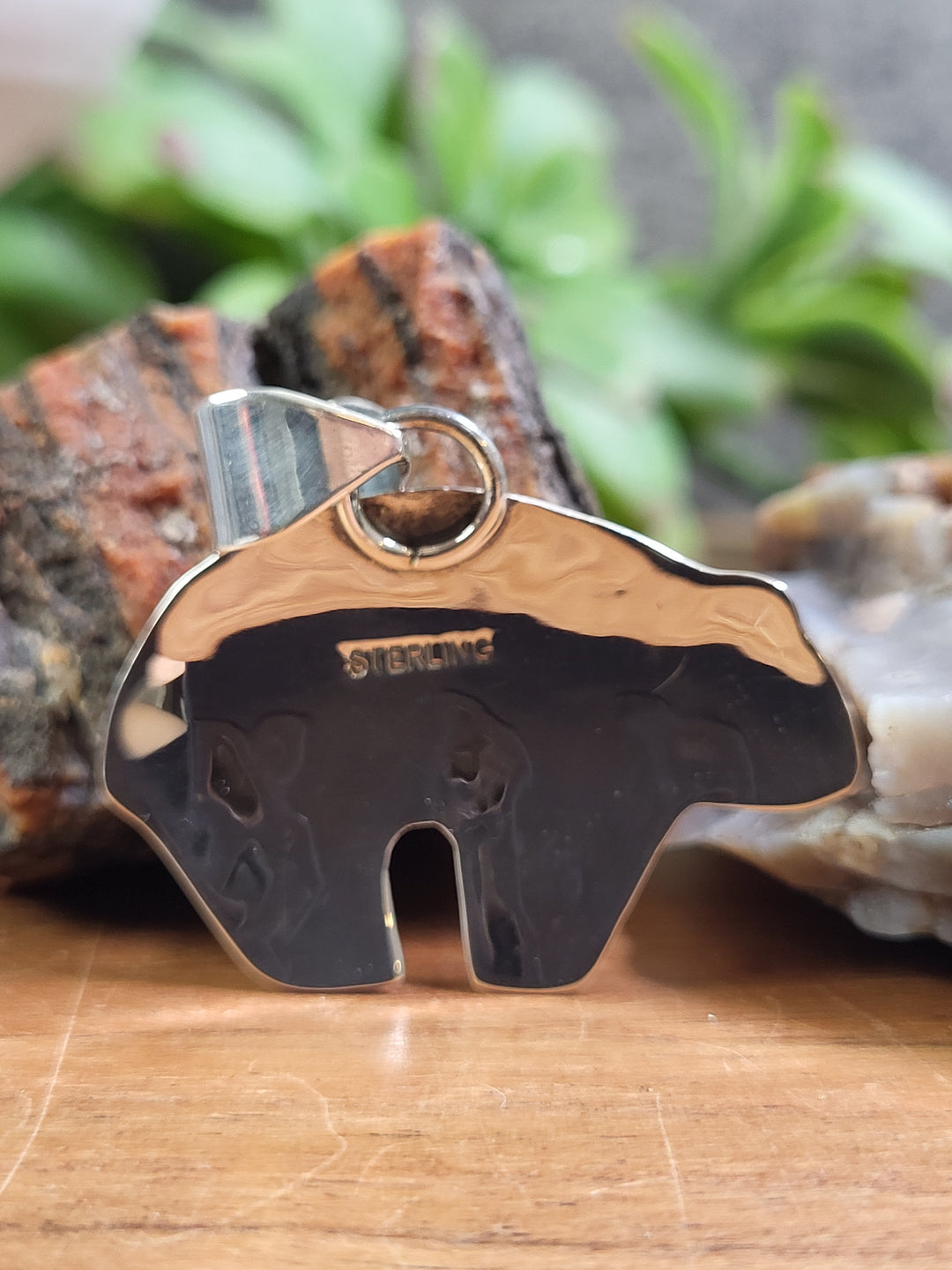 Natural Italian Coral Bear Pendant 925 Sterling Silver