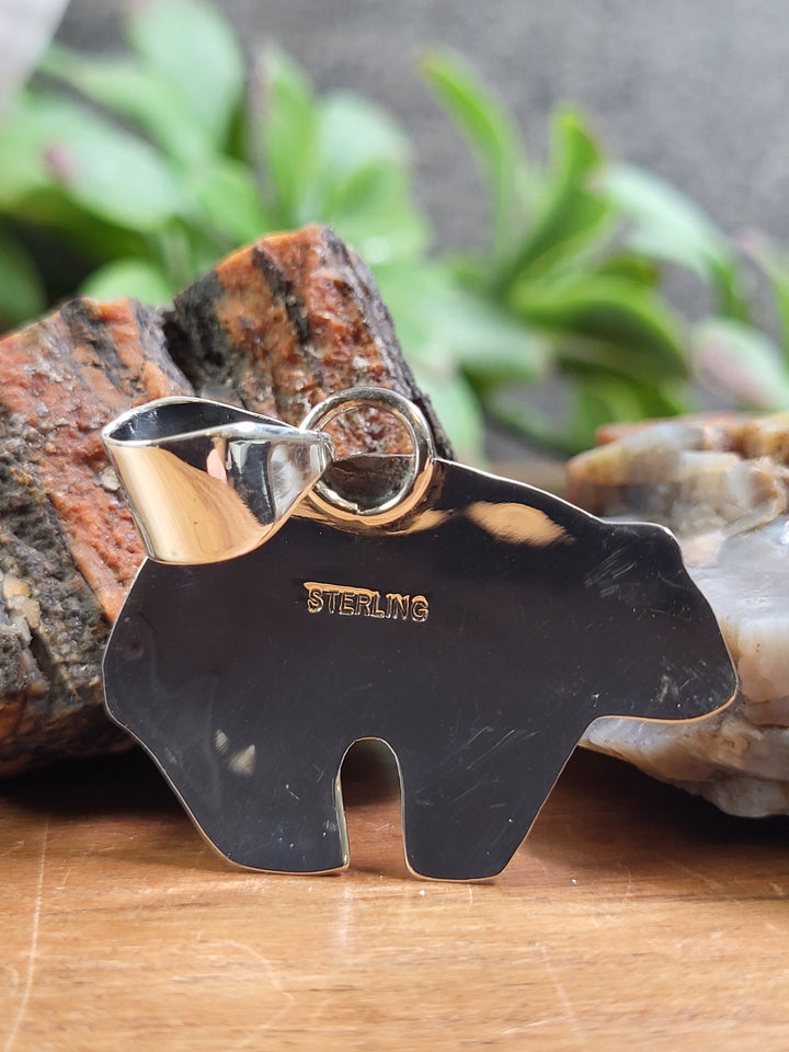 Natural Ethiopian Opal Bear Pendant 925 Sterling Silver