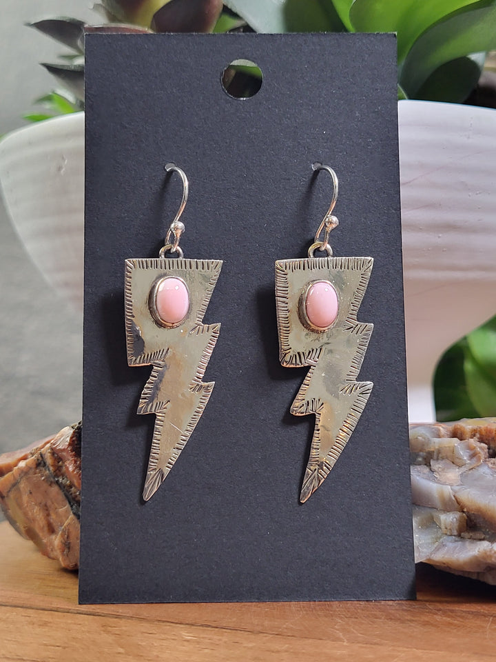Natural Queen Conch Lightning Bolt Earrings 925 Sterling Silver