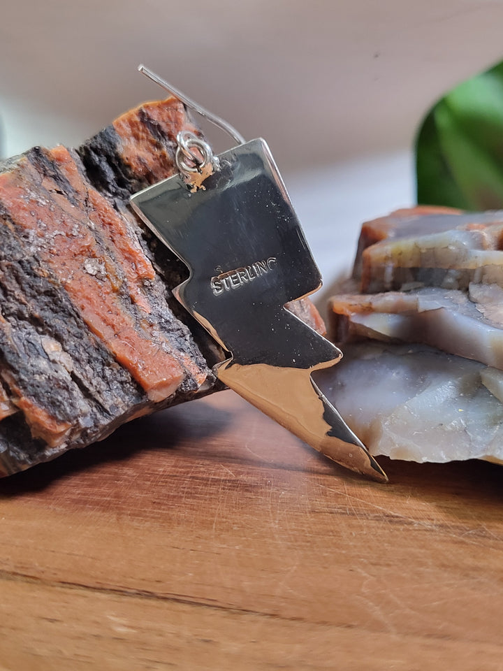 Natural Queen Conch Lightning Bolt Earrings 925 Sterling Silver