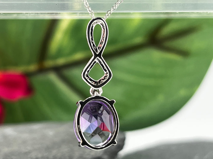 10K White Gold Amethyst and Diamond Necklace