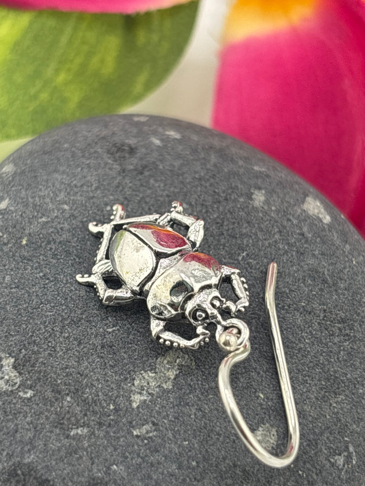 Designer SOMS 925 Sterling Silver Scarab Earrings