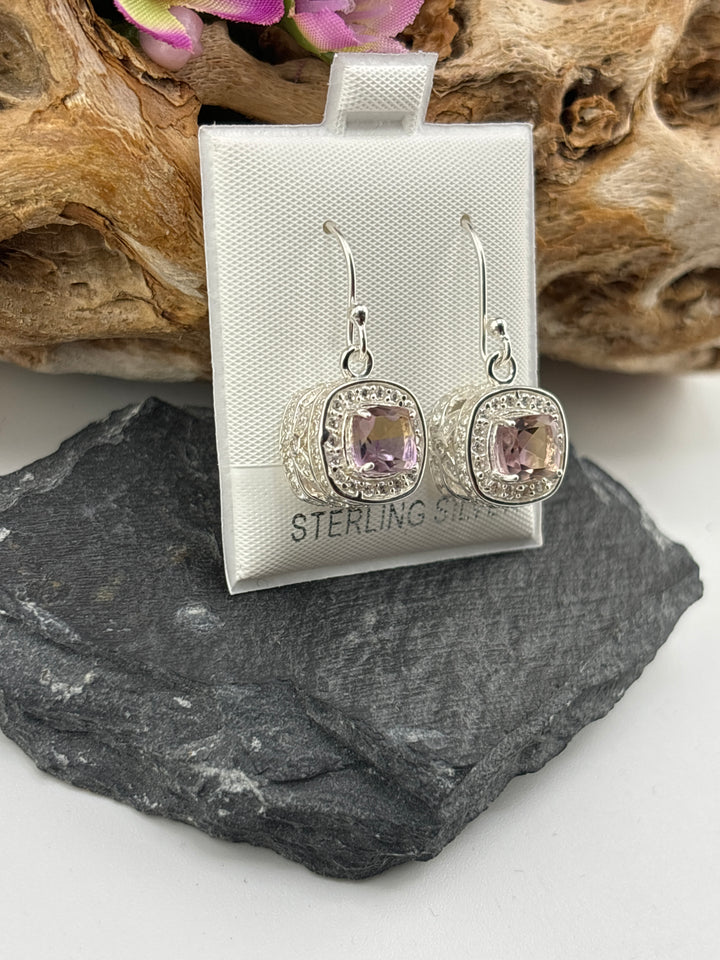 Amitrine and CZ Dangle Earrings