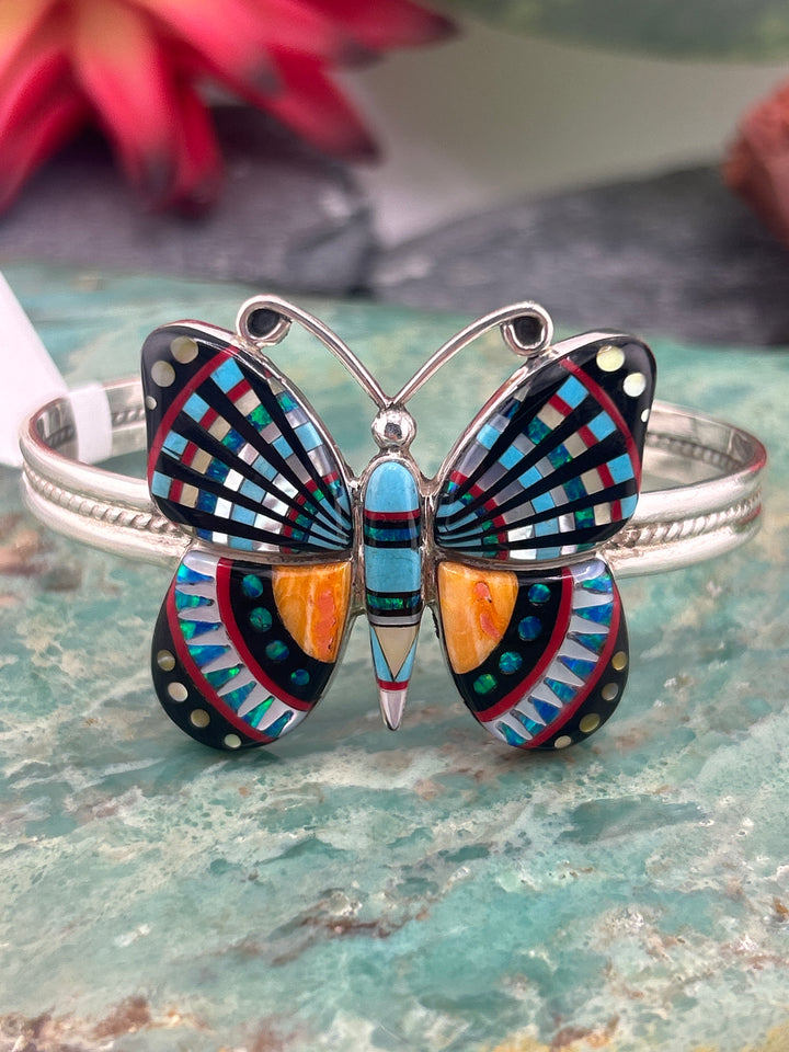 Regie 925 Sterling Silver Mosaic Multi-stone Butterfly Cuff
