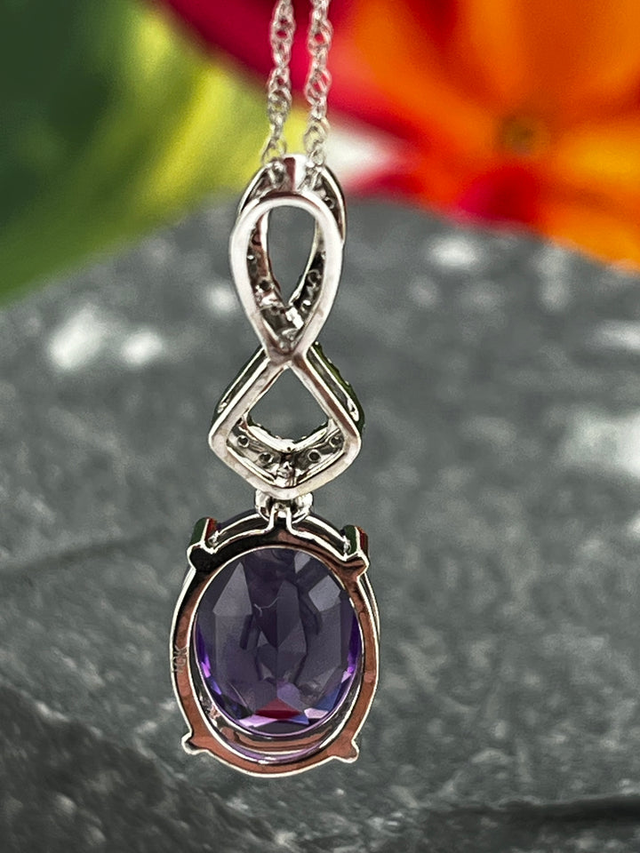 10K White Gold Amethyst and Diamond Necklace