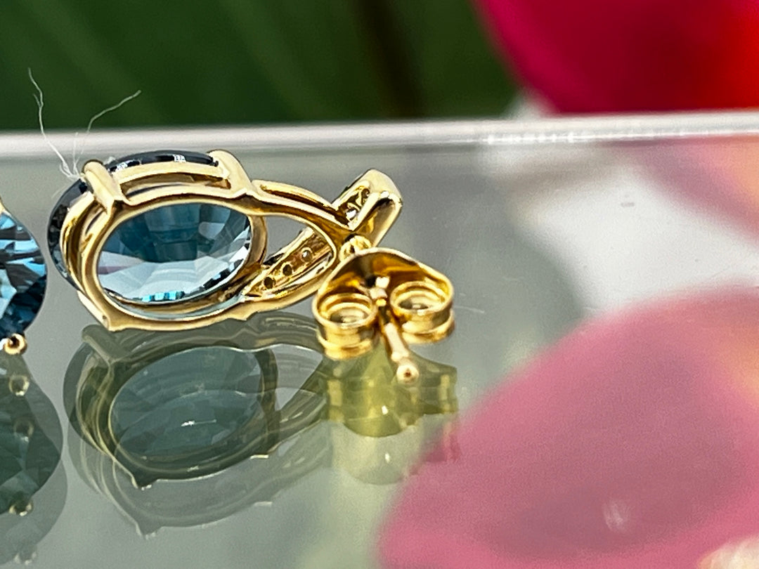 10K Gold London blue Topaz and Diamond Earrings