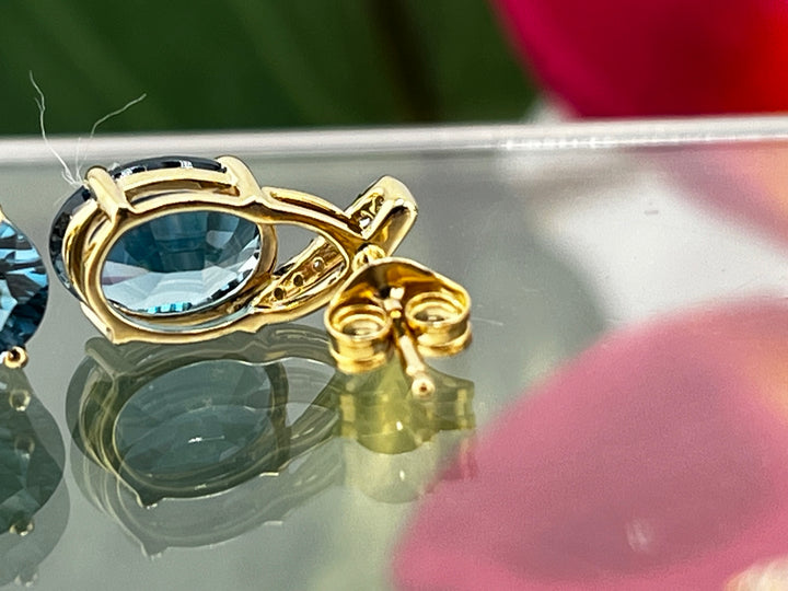 10K Gold London blue Topaz and Diamond Earrings