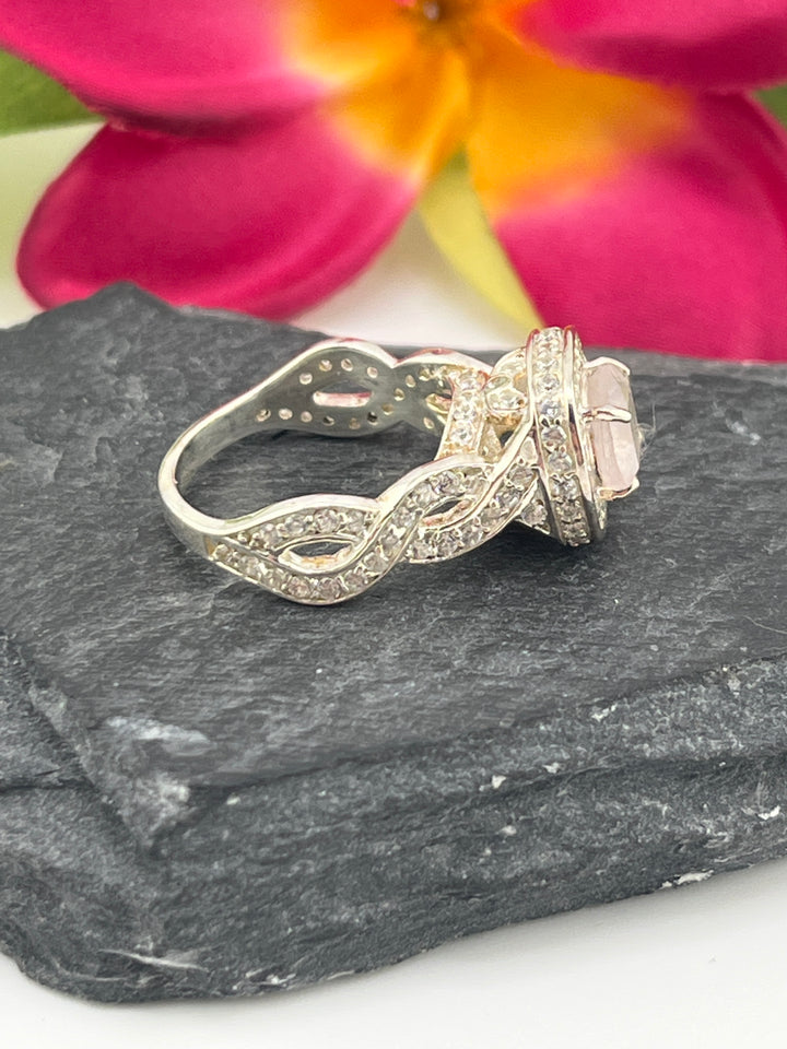 Morganite 925 Sterling Silver Ring w/ cz