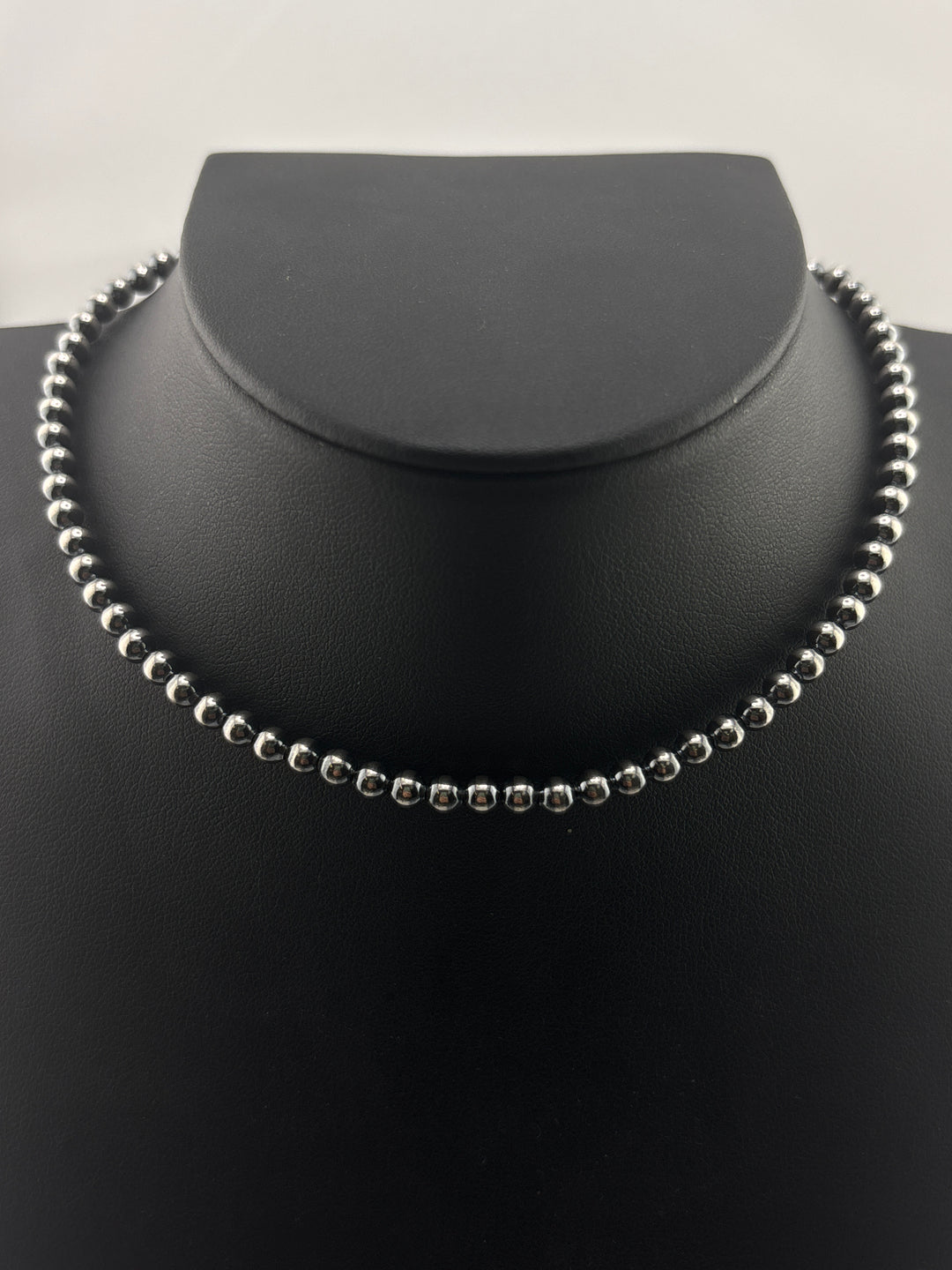4mm 12"+2" Oxidized 925 Sterling Silver Bead Necklace