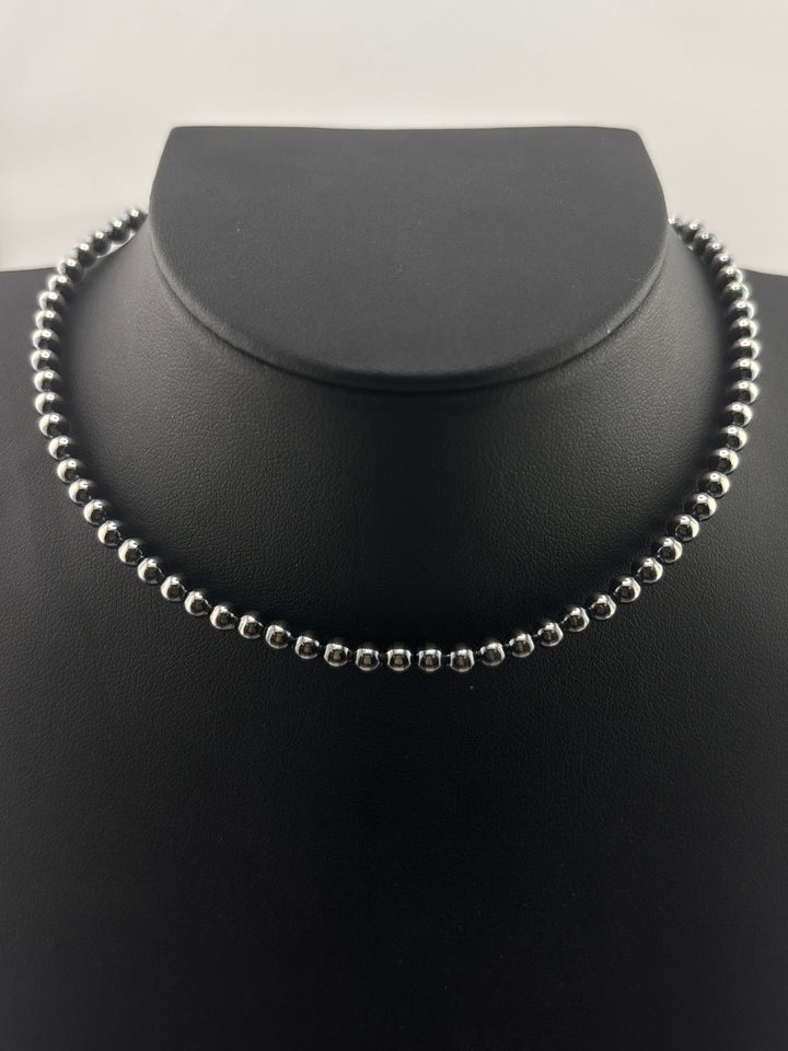 4mm 12"+2" Oxidized 925 Sterling Silver Bead Necklace