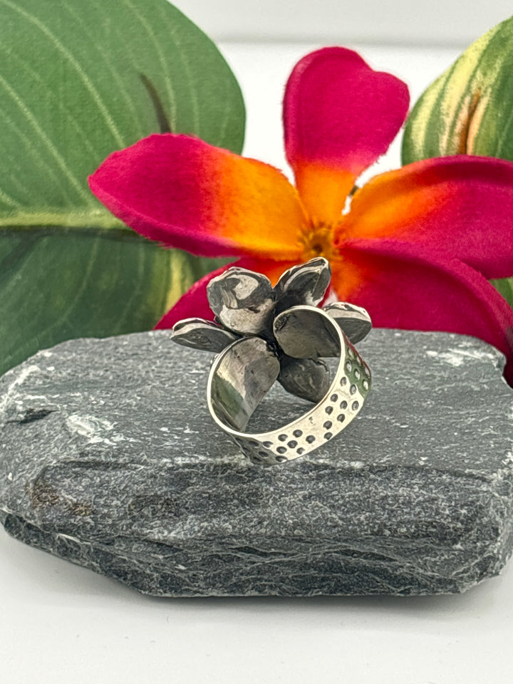 Hubei Turquoise Flower Ring Size 8 Adjustable