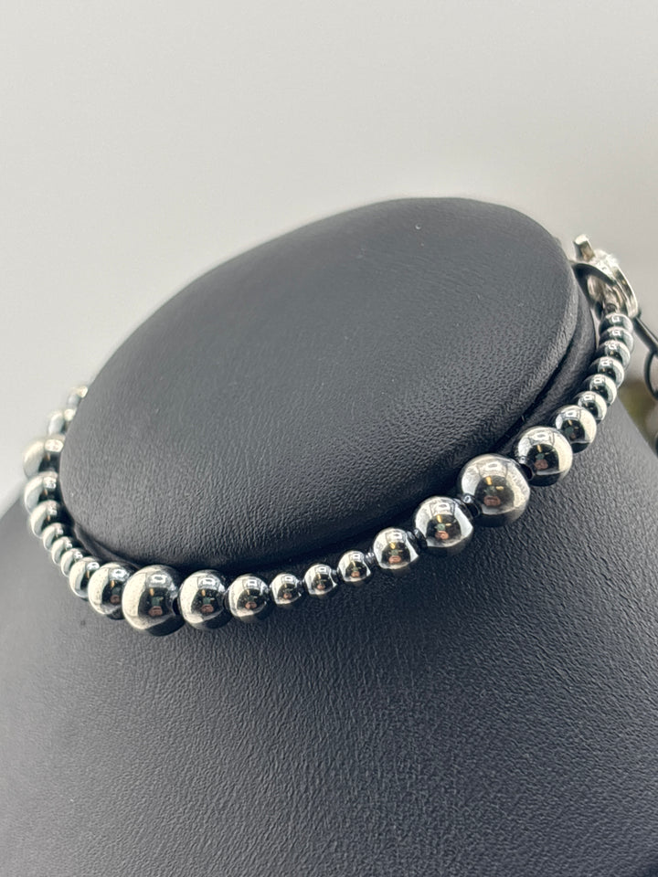 3-6mm 7"+1" Oxidized 925 Sterling Silver Bead Bracelet