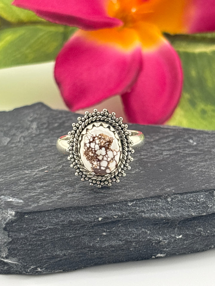 Round Wild Horse Jasper and 925 Sterling Silver Ring Size 6.5