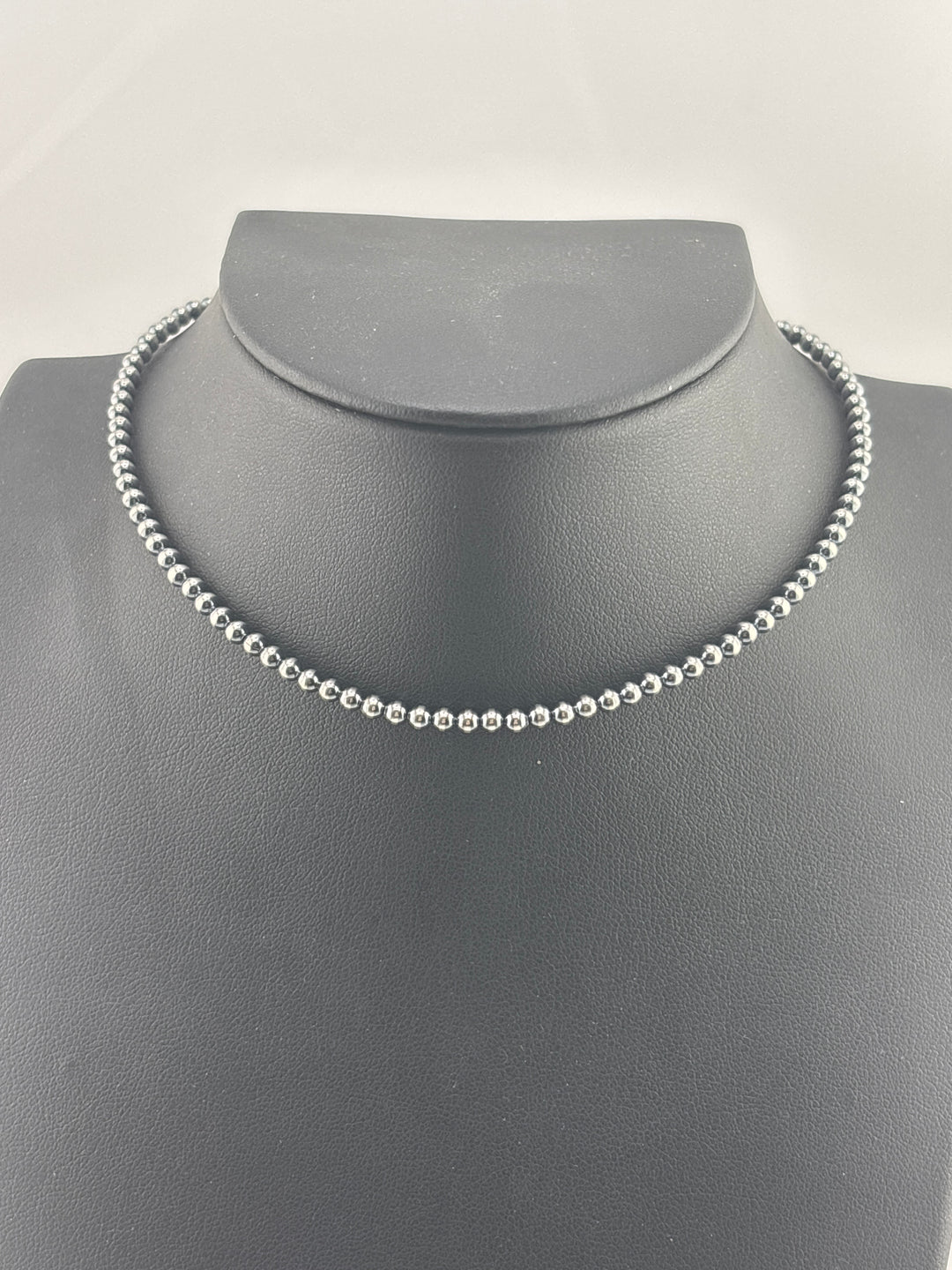 3mm 12"+2" Oxidized 925 Sterling Silver Bead Necklace