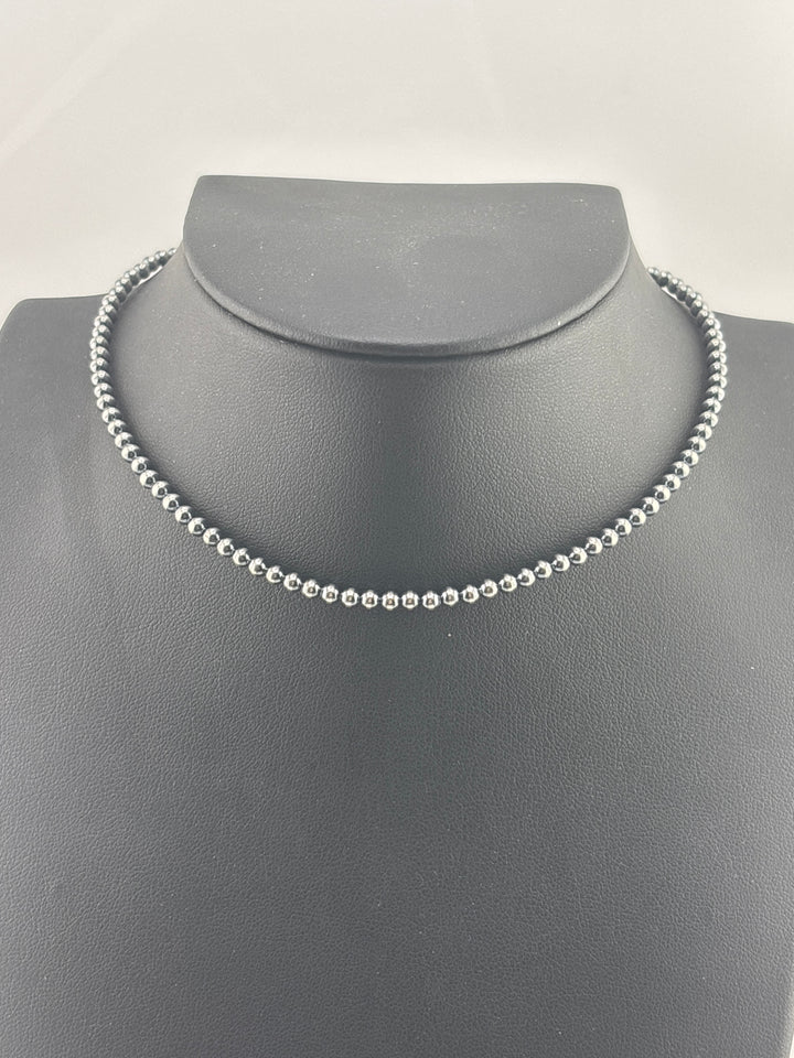 3mm 12"+2" Oxidized 925 Sterling Silver Bead Necklace