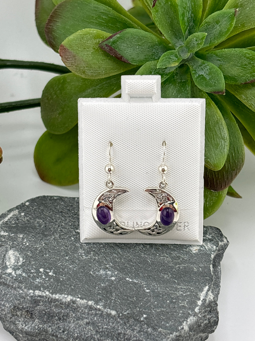 Peter Stone Amethyst Crescent Moon Dangle Earrings