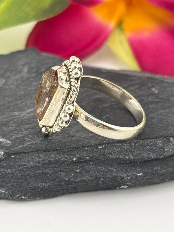 Raw Orange/Yellow Tourmaline and 925 Sterling Silver Ring Size 10