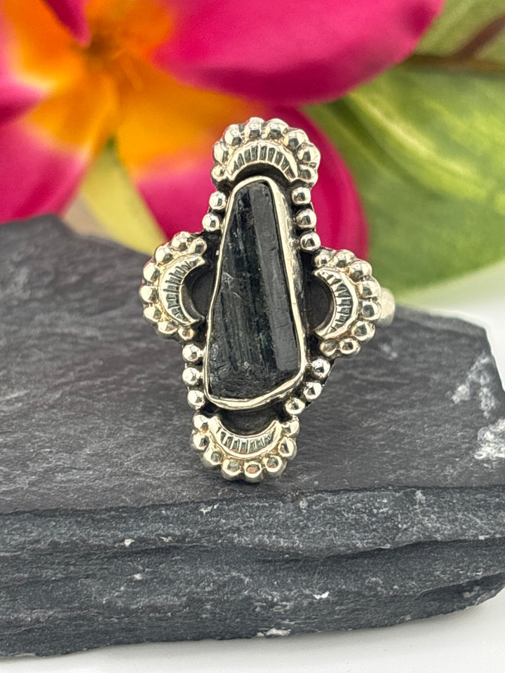 Raw Blue Tourmaline and 925 Sterling Silver Ring Size 8