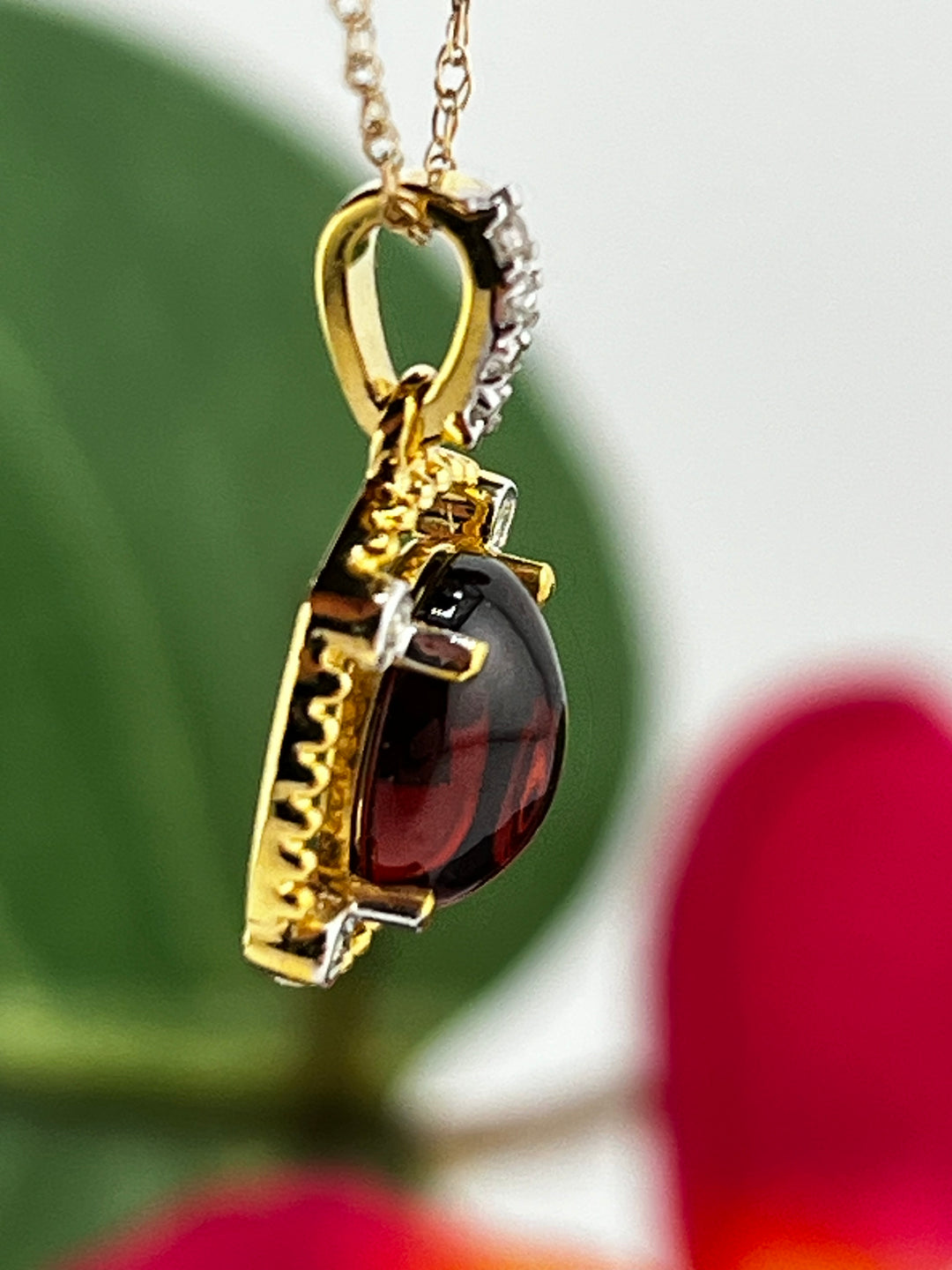 10K Gold Garnet and Diamond Necklace