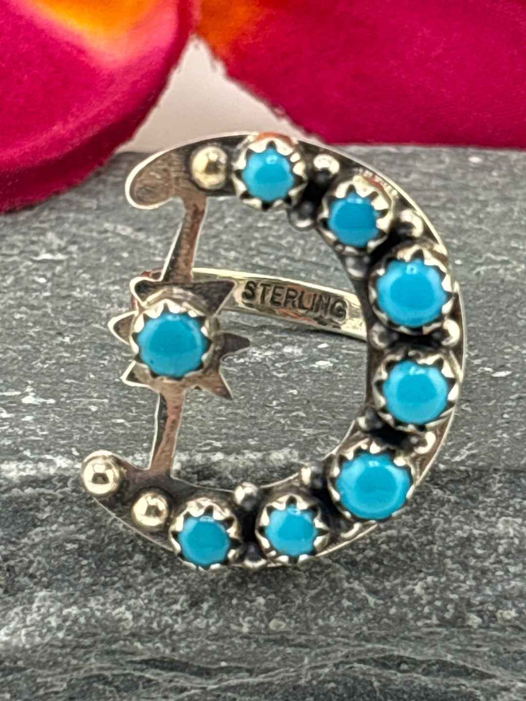 Star & Moon Turquoise Ring Size 8.25