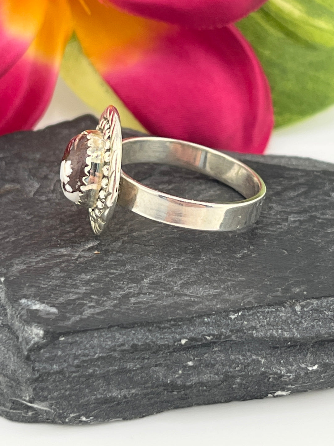 Round Wild Horse Jasper and 925 Sterling Silver Ring Size 10