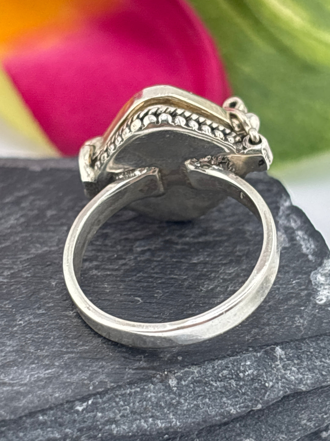 Ethiopian Opal and 925 Sterling Silver Locket Ring - Size 6