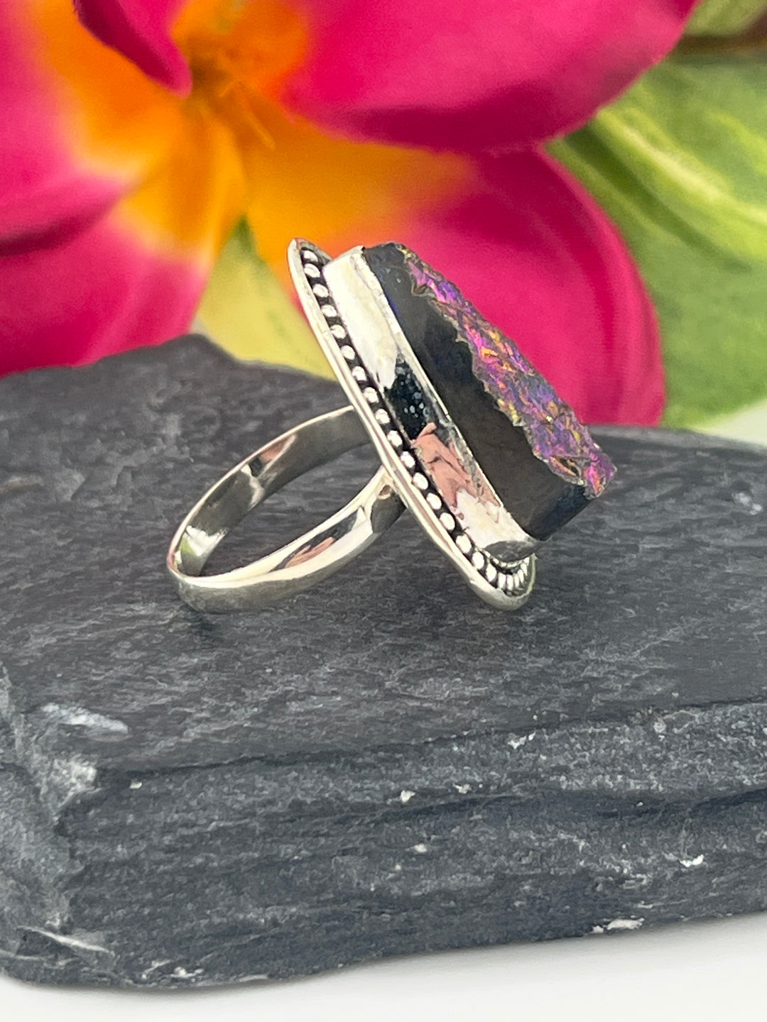 Titanium Druzy and 925 Sterling Silver Ring