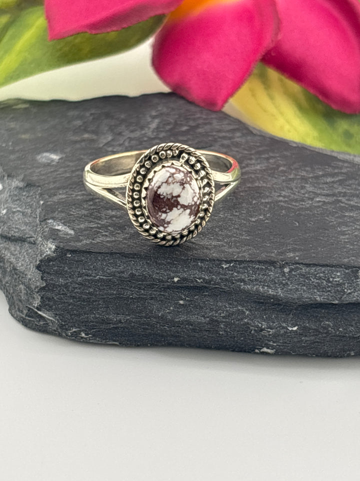 Round Wild Horse Jasper and 925 Sterling Silver Ring Size 10