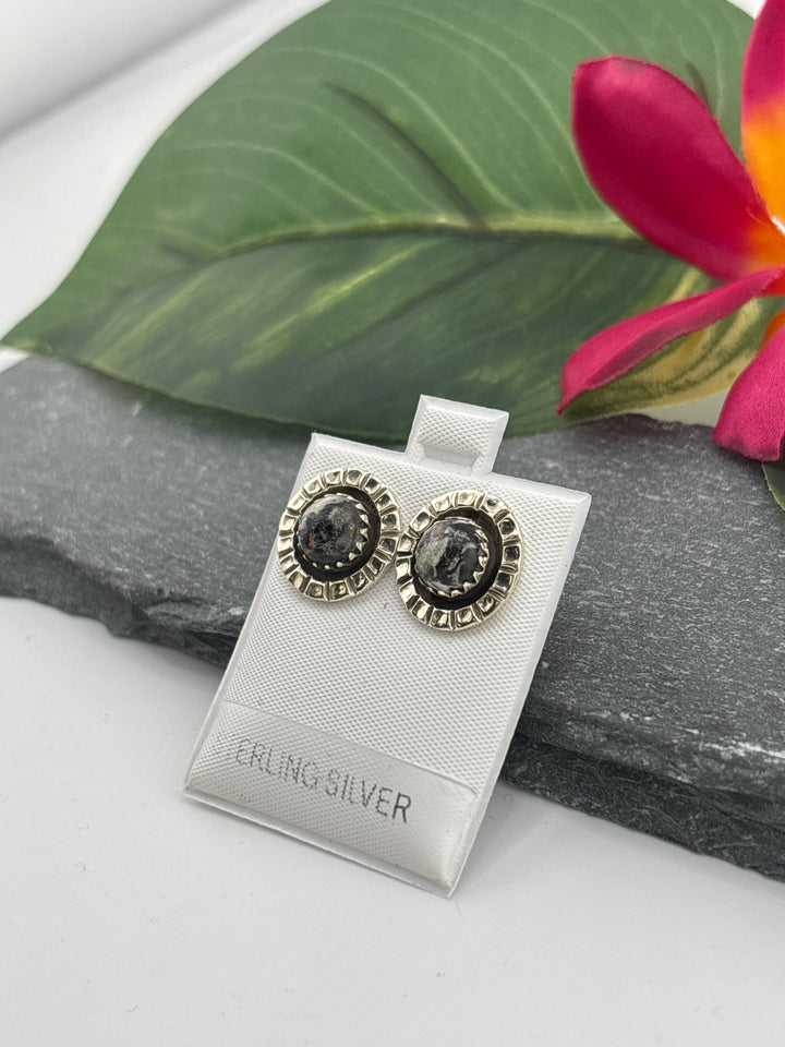 White Buffalo Round Stud Earrings