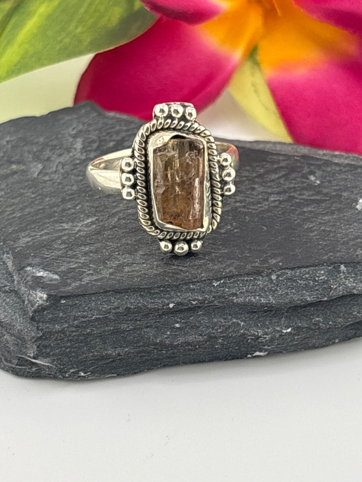 Raw Orange/Yellow Tourmaline and 925 Sterling Silver Ring Size 10