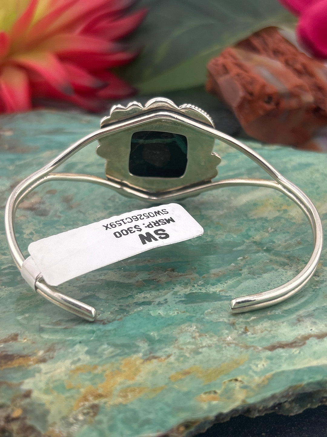 Southwest 925 Sterling Silver Midnight Ribbon Turquoise Square Cuff